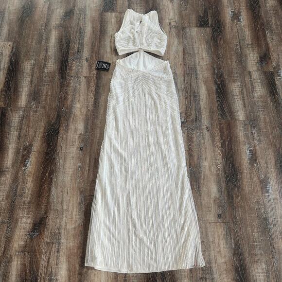Retrofete Millie Dress in Geo White Sequin Size XS NWT Cutout Sleeveless Maxi - Picture 7 of 13